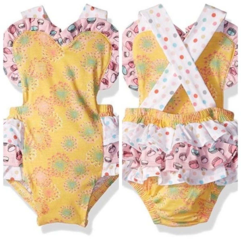Jelly The Pug Ruffle Romper Baby Girl Sunsuit One Piece Outfit size 6 Mo NWT
